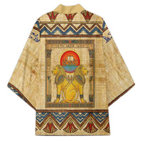 Aker Ancient Egyptian Kimono with Hieroglyphic Pattern, Pyramid Symbol, and Twin Lion Guardians Motif - Wonder Print Shop