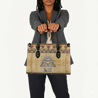 Aker Ancient Egyptian Leather Bag with Hieroglyphic Pattern, Pyramid Symbol, and Twin Lion Guardians Motif - Wonder Print Shop