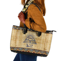 Aker Ancient Egyptian Leather Tote Bag with Hieroglyphic Pattern, Pyramid Symbol, and Twin Lion Guardians Motif - Wonder Print Shop