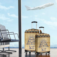 Aker Ancient Egyptian Luggage Cover with Hieroglyphic Pattern, Pyramid Symbol, and Twin Lion Guardians Motif - Wonder Print Shop