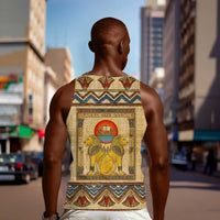 Aker Ancient Egyptian Men Tank Top with Hieroglyphic Pattern, Pyramid Symbol, and Twin Lion Guardians Motif - Wonder Print Shop
