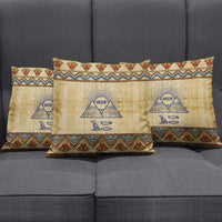 Aker Ancient Egyptian Pillow Cover with Hieroglyphic Pattern, Pyramid Symbol, and Twin Lion Guardians Motif - Wonder Print Shop