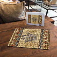 Aker Ancient Egyptian Puzzle with Hieroglyphic Pattern, Pyramid Symbol, and Twin Lion Guardians Motif - Wonder Print Shop