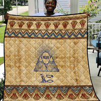 Aker Ancient Egyptian Quilt with Hieroglyphic Pattern, Pyramid Symbol, and Twin Lion Guardians Motif - Wonder Print Shop