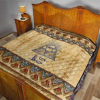 Aker Ancient Egyptian Quilt with Hieroglyphic Pattern, Pyramid Symbol, and Twin Lion Guardians Motif - Wonder Print Shop