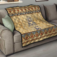 Aker Ancient Egyptian Quilt with Hieroglyphic Pattern, Pyramid Symbol, and Twin Lion Guardians Motif - Wonder Print Shop