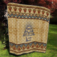Aker Ancient Egyptian Quilt with Hieroglyphic Pattern, Pyramid Symbol, and Twin Lion Guardians Motif - Wonder Print Shop