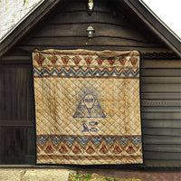 Aker Ancient Egyptian Quilt with Hieroglyphic Pattern, Pyramid Symbol, and Twin Lion Guardians Motif - Wonder Print Shop