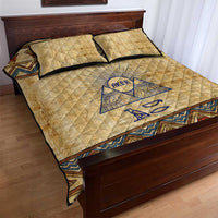 Aker Ancient Egyptian Quilt Bed Set with Hieroglyphic Pattern, Pyramid Symbol, and Twin Lion Guardians Motif - Wonder Print Shop