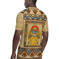Aker Ancient Egyptian Rugby Jersey with Hieroglyphic Pattern, Pyramid Symbol, and Twin Lion Guardians Motif - Wonder Print Shop