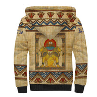 Aker Ancient Egyptian Sherpa Hoodie with Hieroglyphic Pattern, Pyramid Symbol, and Twin Lion Guardians Motif - Wonder Print Shop