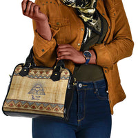 Aker Ancient Egyptian Shoulder Handbag with Hieroglyphic Pattern, Pyramid Symbol, and Twin Lion Guardians Motif - Wonder Print Shop