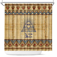 Aker Ancient Egyptian Shower Curtain with Hieroglyphic Pattern, Pyramid Symbol, and Twin Lion Guardians Motif - Wonder Print Shop