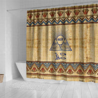 Aker Ancient Egyptian Shower Curtain with Hieroglyphic Pattern, Pyramid Symbol, and Twin Lion Guardians Motif - Wonder Print Shop