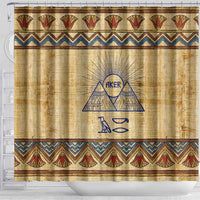 Aker Ancient Egyptian Shower Curtain with Hieroglyphic Pattern, Pyramid Symbol, and Twin Lion Guardians Motif - Wonder Print Shop