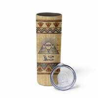 Aker Ancient Egyptian Skinny Tumbler with Hieroglyphic Pattern, Pyramid Symbol, and Twin Lion Guardians Motif - Wonder Print Shop