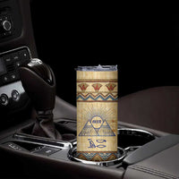 Aker Ancient Egyptian Skinny Tumbler with Hieroglyphic Pattern, Pyramid Symbol, and Twin Lion Guardians Motif - Wonder Print Shop