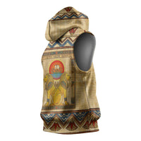Aker Ancient Egyptian Sleeveless Hoodie with Hieroglyphic Pattern, Pyramid Symbol, and Twin Lion Guardians Motif - Wonder Print Shop