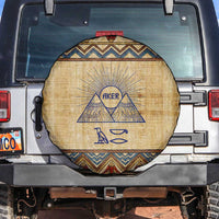 Aker Ancient Egyptian Spare Tire Cover with Hieroglyphic Pattern, Pyramid Symbol, and Twin Lion Guardians Motif - Wonder Print Shop