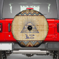 Aker Ancient Egyptian Spare Tire Cover with Hieroglyphic Pattern, Pyramid Symbol, and Twin Lion Guardians Motif - Wonder Print Shop