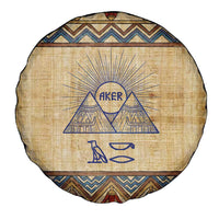 Aker Ancient Egyptian Spare Tire Cover with Hieroglyphic Pattern, Pyramid Symbol, and Twin Lion Guardians Motif - Wonder Print Shop