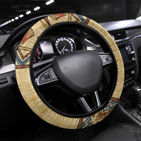 Aker Ancient Egyptian Steering Wheel Cover with Hieroglyphic Pattern, Pyramid Symbol, and Twin Lion Guardians Motif - Wonder Print Shop