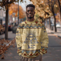 Aker Ancient Egyptian Sweatshirt with Hieroglyphic Pattern, Pyramid Symbol, and Twin Lion Guardians Motif - Wonder Print Shop