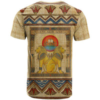 Aker Ancient Egyptian T shirt with Hieroglyphic Pattern, Pyramid Symbol, and Twin Lion Guardians Motif - Wonder Print Shop