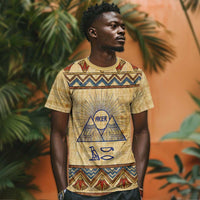 Aker Ancient Egyptian T shirt with Hieroglyphic Pattern, Pyramid Symbol, and Twin Lion Guardians Motif - Wonder Print Shop