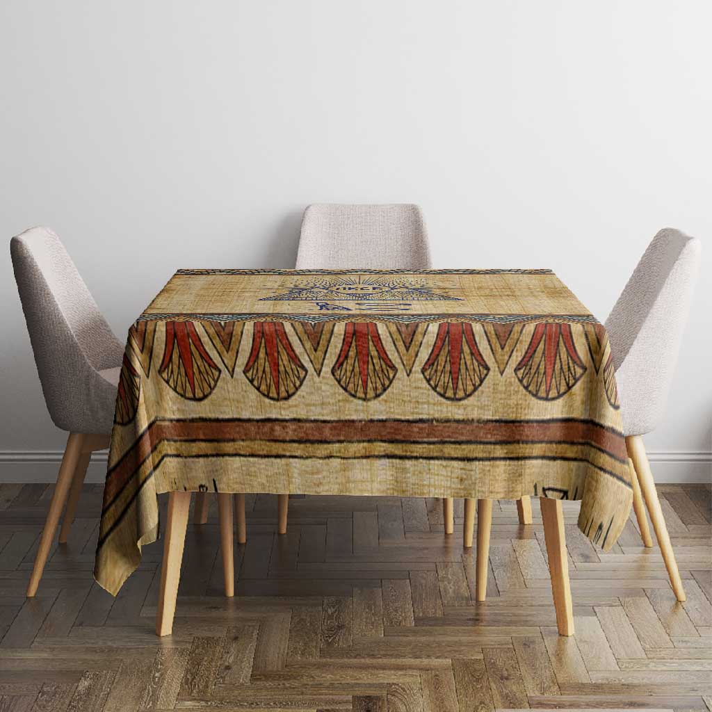 Aker Ancient Egyptian Tablecloth with Hieroglyphic Pattern, Pyramid Symbol, and Twin Lion Guardians Motif - Wonder Print Shop