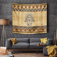 Aker Ancient Egyptian Tapestry with Hieroglyphic Pattern, Pyramid Symbol, and Twin Lion Guardians Motif - Wonder Print Shop