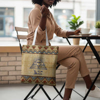 Aker Ancient Egyptian Tote Bag with Hieroglyphic Pattern, Pyramid Symbol, and Twin Lion Guardians Motif - Wonder Print Shop