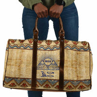 Aker Ancient Egyptian Travel Bag with Hieroglyphic Pattern, Pyramid Symbol, and Twin Lion Guardians Motif - Wonder Print Shop