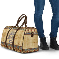 Aker Ancient Egyptian Travel Bag with Hieroglyphic Pattern, Pyramid Symbol, and Twin Lion Guardians Motif - Wonder Print Shop
