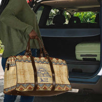 Aker Ancient Egyptian Travel Bag with Hieroglyphic Pattern, Pyramid Symbol, and Twin Lion Guardians Motif - Wonder Print Shop
