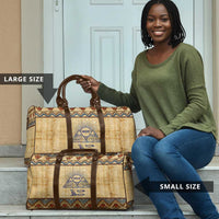 Aker Ancient Egyptian Travel Bag with Hieroglyphic Pattern, Pyramid Symbol, and Twin Lion Guardians Motif - Wonder Print Shop