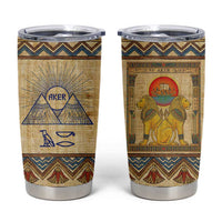 Aker Ancient Egyptian Tumbler Cup with Hieroglyphic Pattern, Pyramid Symbol, and Twin Lion Guardians Motif - Wonder Print Shop