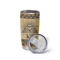 Aker Ancient Egyptian Tumbler Cup with Hieroglyphic Pattern, Pyramid Symbol, and Twin Lion Guardians Motif - Wonder Print Shop