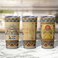Aker Ancient Egyptian Tumbler Cup with Hieroglyphic Pattern, Pyramid Symbol, and Twin Lion Guardians Motif - Wonder Print Shop