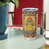 Aker Ancient Egyptian Tumbler Cup with Hieroglyphic Pattern, Pyramid Symbol, and Twin Lion Guardians Motif - Wonder Print Shop