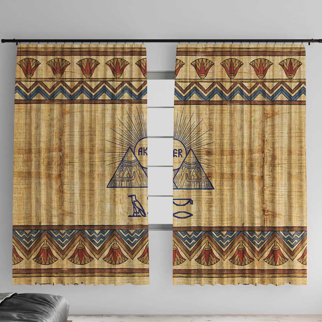 Aker Ancient Egyptian Window Curtain with Hieroglyphic Pattern, Pyramid Symbol, and Twin Lion Guardians Motif - Wonder Print Shop