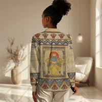 Aker Ancient Egyptian Women Casual Shirt with Hieroglyphic Pattern, Pyramid Symbol, and Twin Lion Guardians Motif - Wonder Print Shop