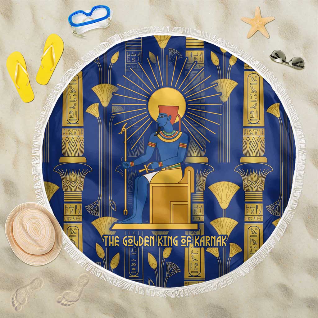 Amun Beach Blanket Ancient Egyptian Hieroglyphic, Pharaoh and Scarab - Wonder Print Shop