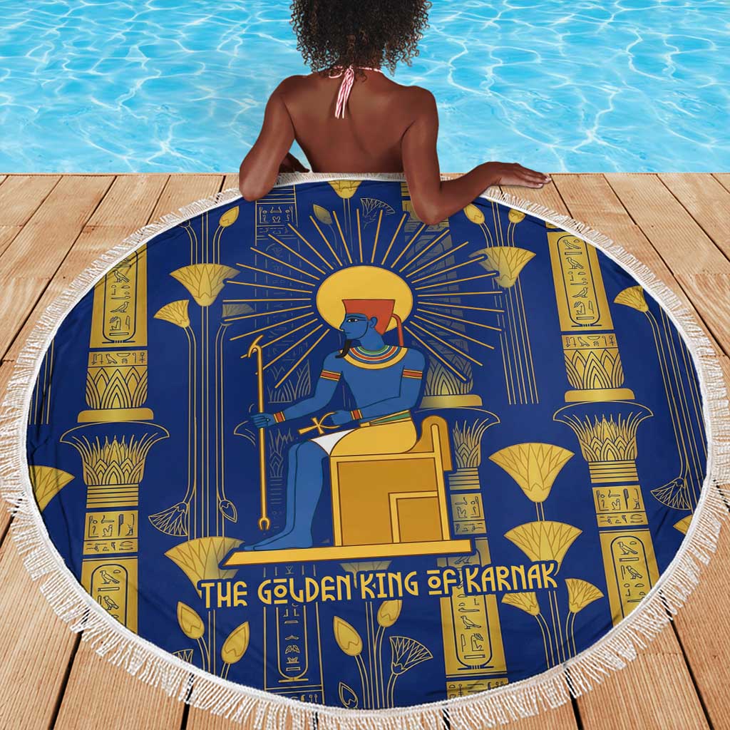 Amun Beach Blanket Ancient Egyptian Hieroglyphic, Pharaoh and Scarab - Wonder Print Shop