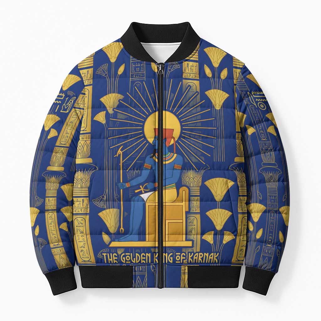 Amun Bomber Puffer Jacket Ancient Egyptian Hieroglyphic, Pharaoh and Scarab - Wonder Print Shop
