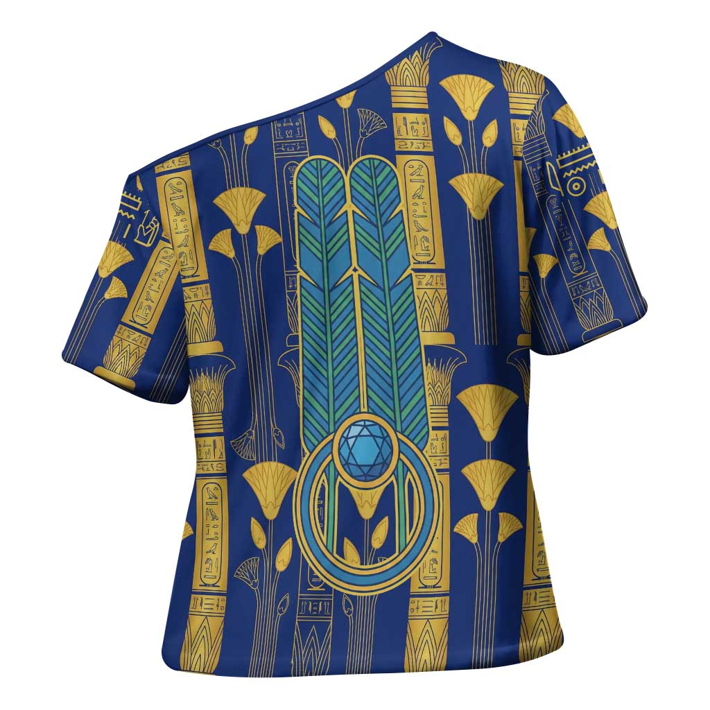 Amun Cross Shoulder Shirt Ancient Egyptian Hieroglyphic, Pharaoh and Scarab - Wonder Print Shop