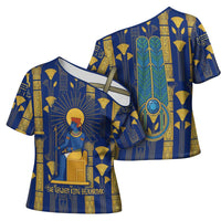 Amun Cross Shoulder Shirt Ancient Egyptian Hieroglyphic, Pharaoh and Scarab - Wonder Print Shop