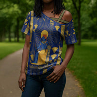 Amun Cross Shoulder Shirt Ancient Egyptian Hieroglyphic, Pharaoh and Scarab - Wonder Print Shop