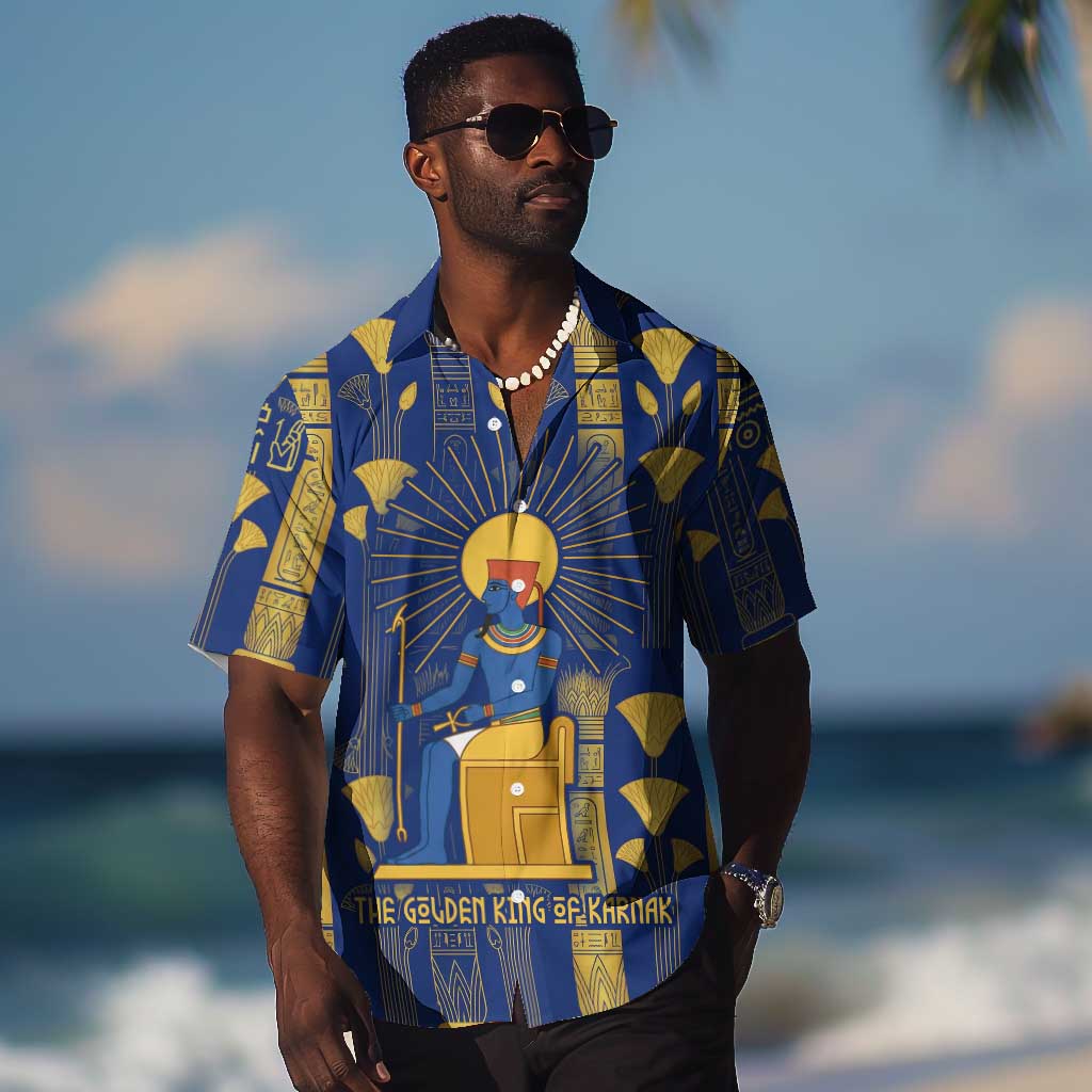 Amun Hawaiian Shirt Ancient Egyptian Hieroglyphic, Pharaoh and Scarab - Wonder Print Shop