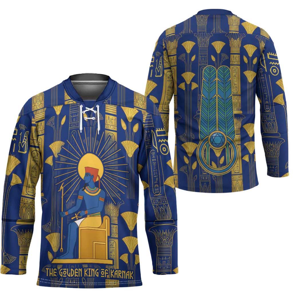 Amun Hockey Jersey Ancient Egyptian Hieroglyphic, Pharaoh and Scarab - Wonder Print Shop